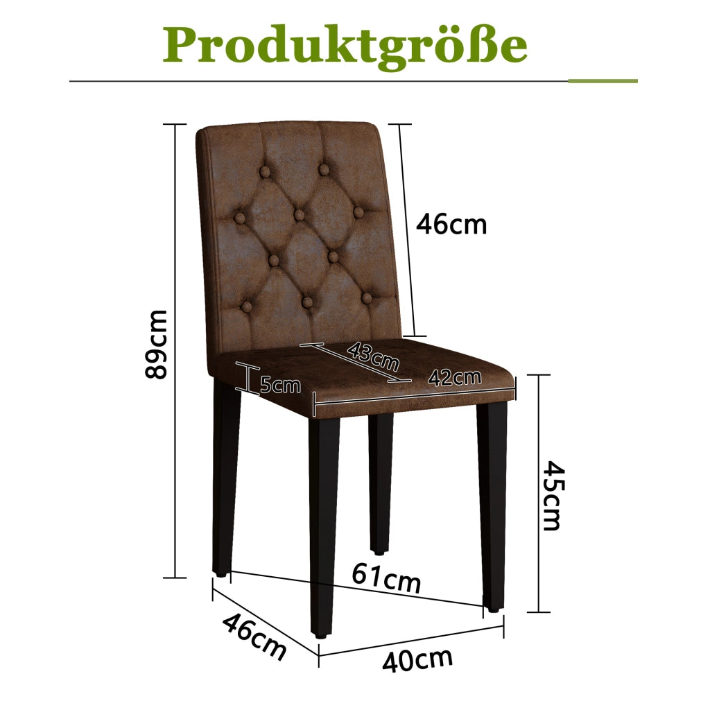 SEDIA DA PRANZO Set da 4 pezzi 89 cm Marrone e Nero in Tessuto e Metallo