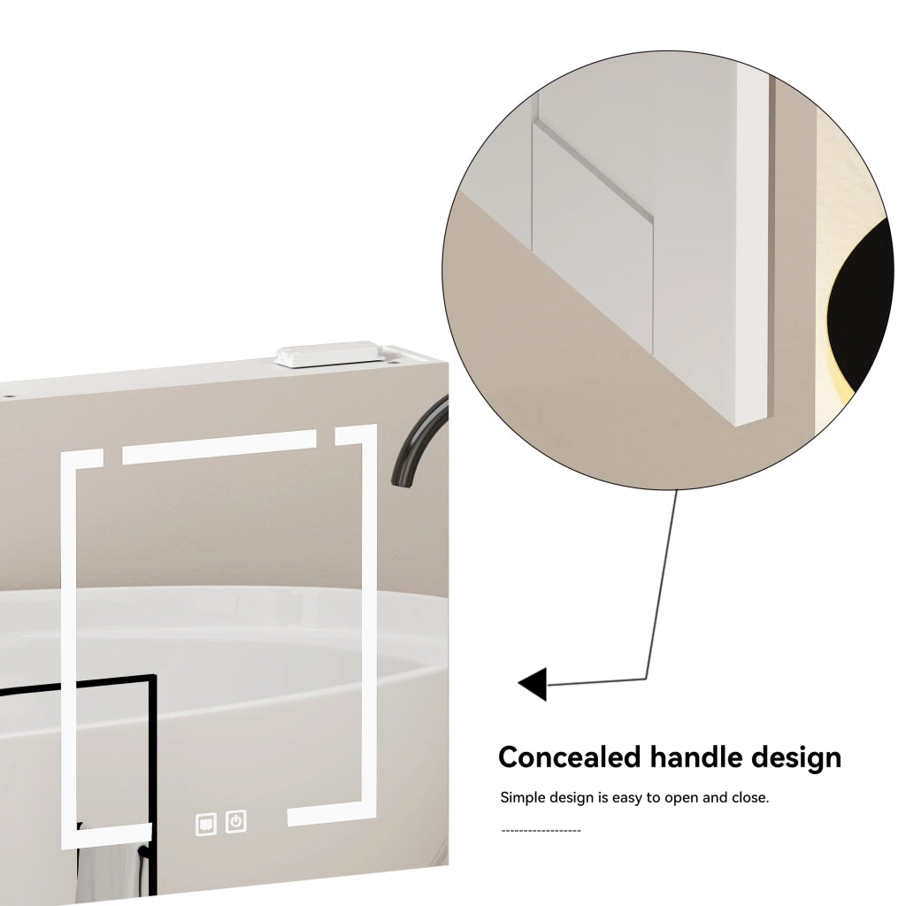 Armadietto da bagno a parete con specchio e illuminazione LED in MDF e vetro bianco larghezza 60 cm
