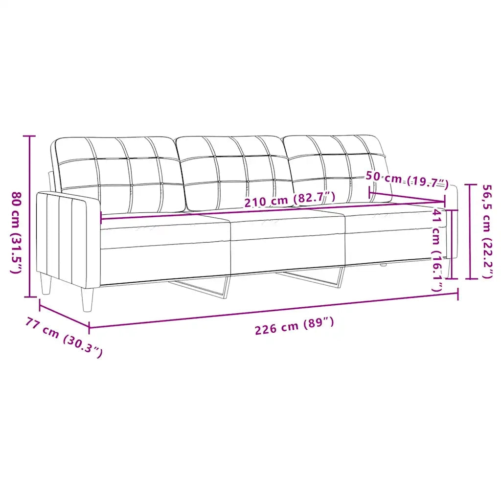 Divano a 3 Posti-Sofa 3 Posti Nero 210 cm in Velluto