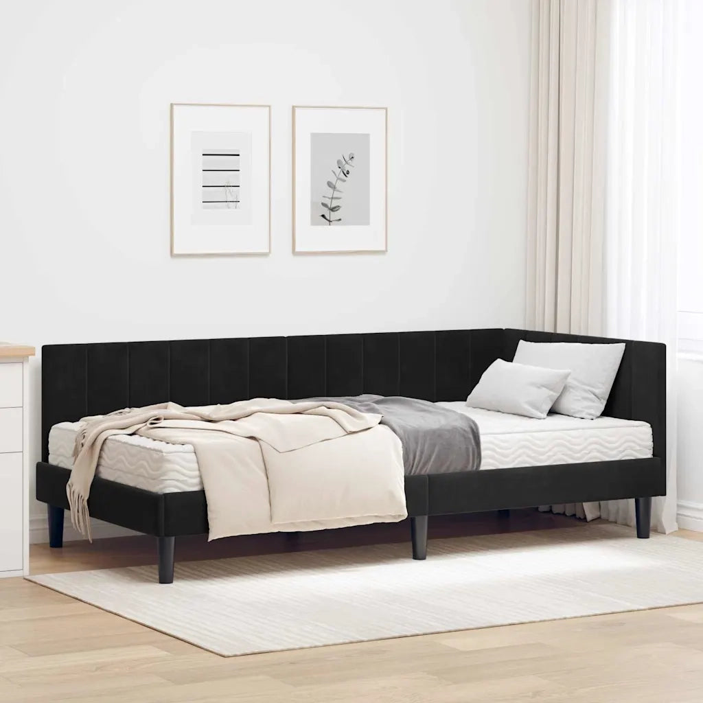 Letto singolo | Letto per adulti | Struttura Letto Angolare con Materasso 2 pcs Nero Velluto