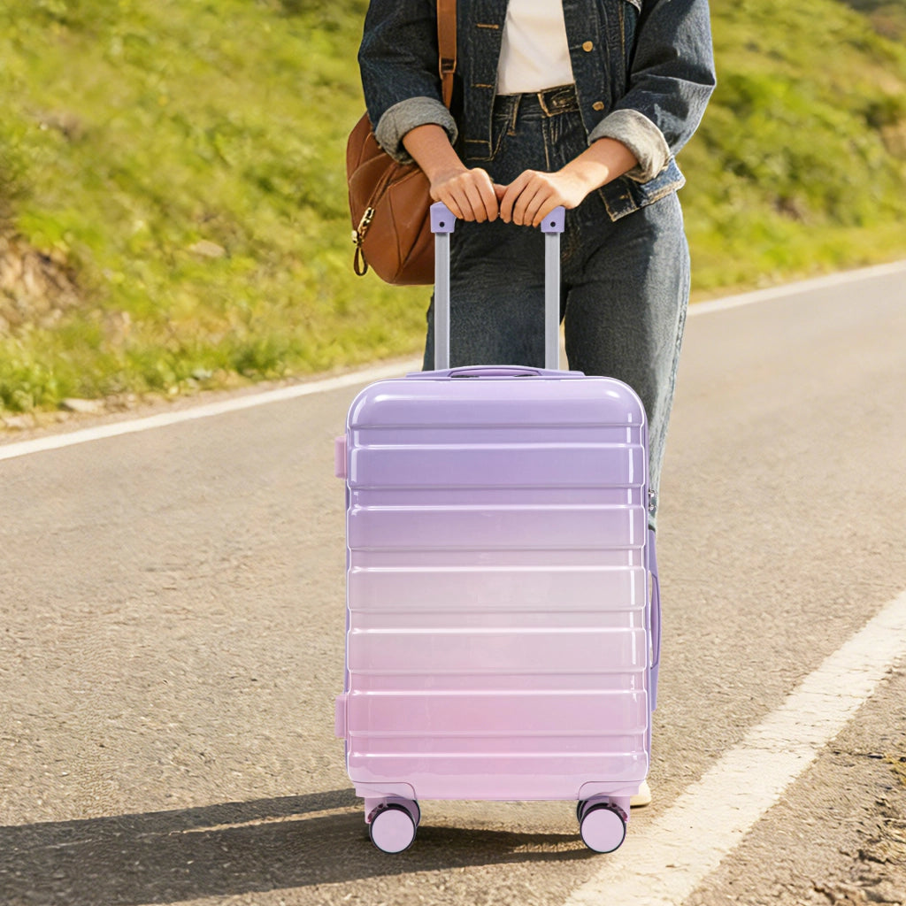 Set di valigie rigide 4 pezzi in PC viola con 3 trolley da 20. 24 e 28 pollici e beauty case da 14 pollici