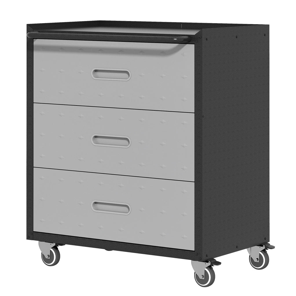 Armadio Portautensili in Acciaio con Ruote e 3 Cassetti, 75x42x88 cm, Nero/Grigio, per Garage, Ufficio e Casa