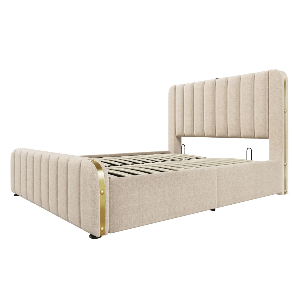 Letto imbottito 140x200 con testiera USB e contenitore idraulico