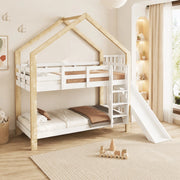 Letto a castello 90x200 cm bianco, in legno e MDF con scivolo