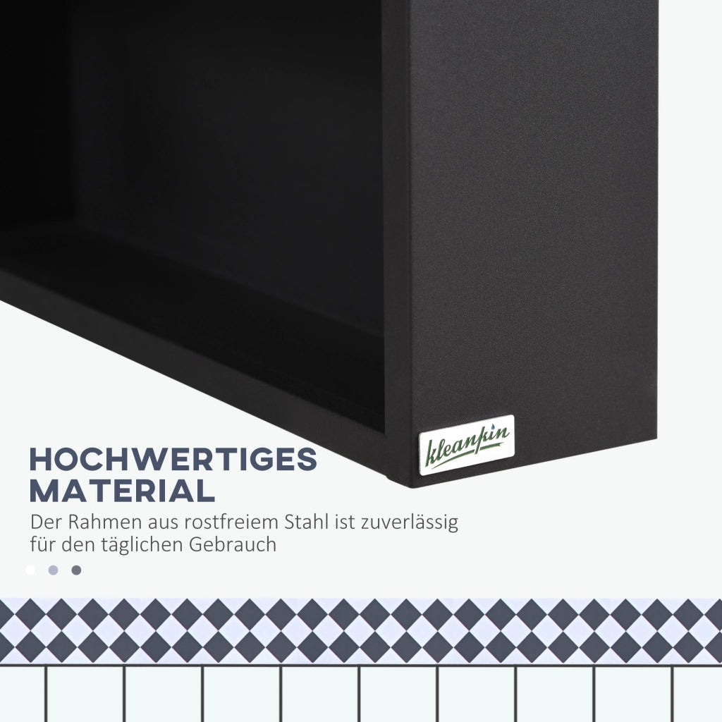 Mobiletto a parete in acciaio inox con specchio, dotato di 2 ripiani interni e ripiano a giorno in vetro, per bagno, dimensioni 46x13,5x58 cm.