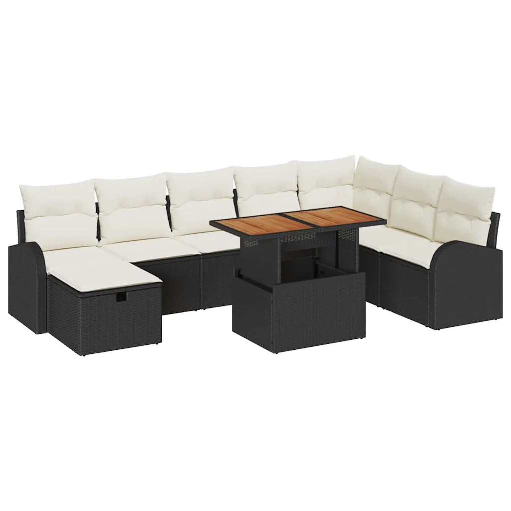 Set Divano da Giardino 9 pcs Nero polyrattan