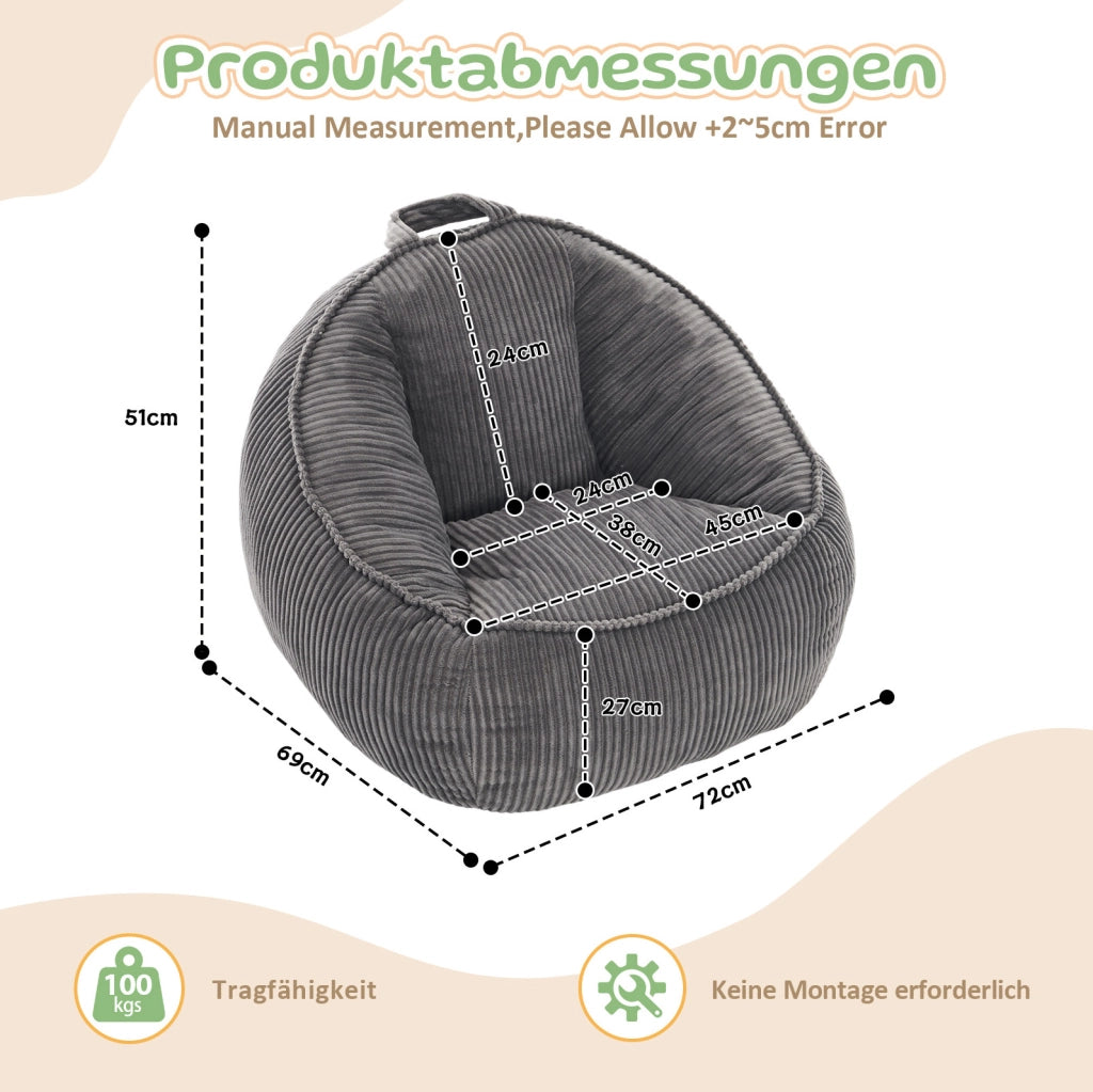 Pouf per bambini in velluto a coste grigio