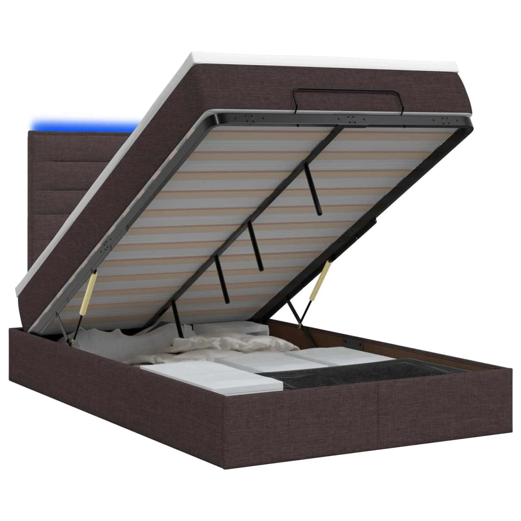 Letto Ottomano con Materasso e LED Marrone Scuro 120 x 200 cm 3457982