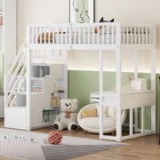 Letto a soppalco 90 × 200 cm con scrivania multifunzione scala contenitore e 15 doghe in legno bianco
