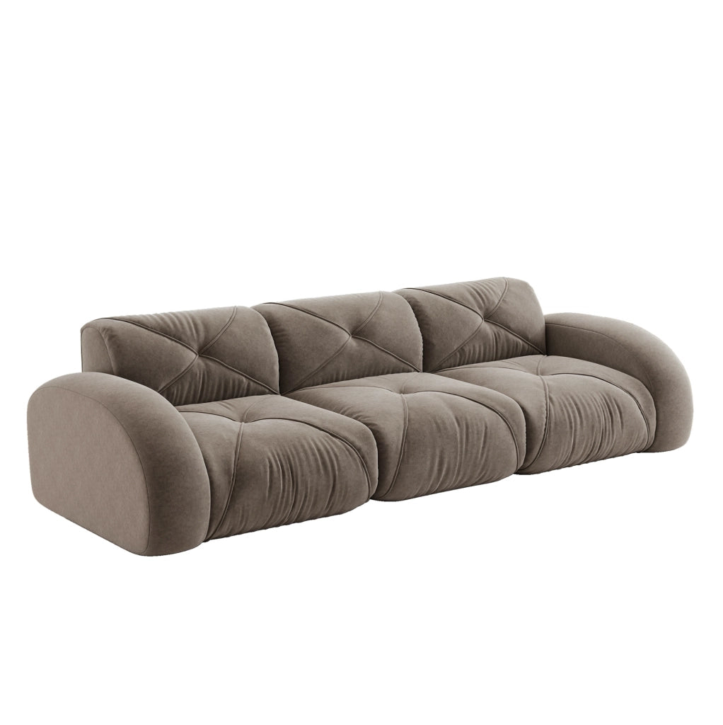 Divano modulare a 3 posti senza telaio in tessuto chenille taupe, design antiscivolo, adatto per soggiorno, senza necessità di montaggio