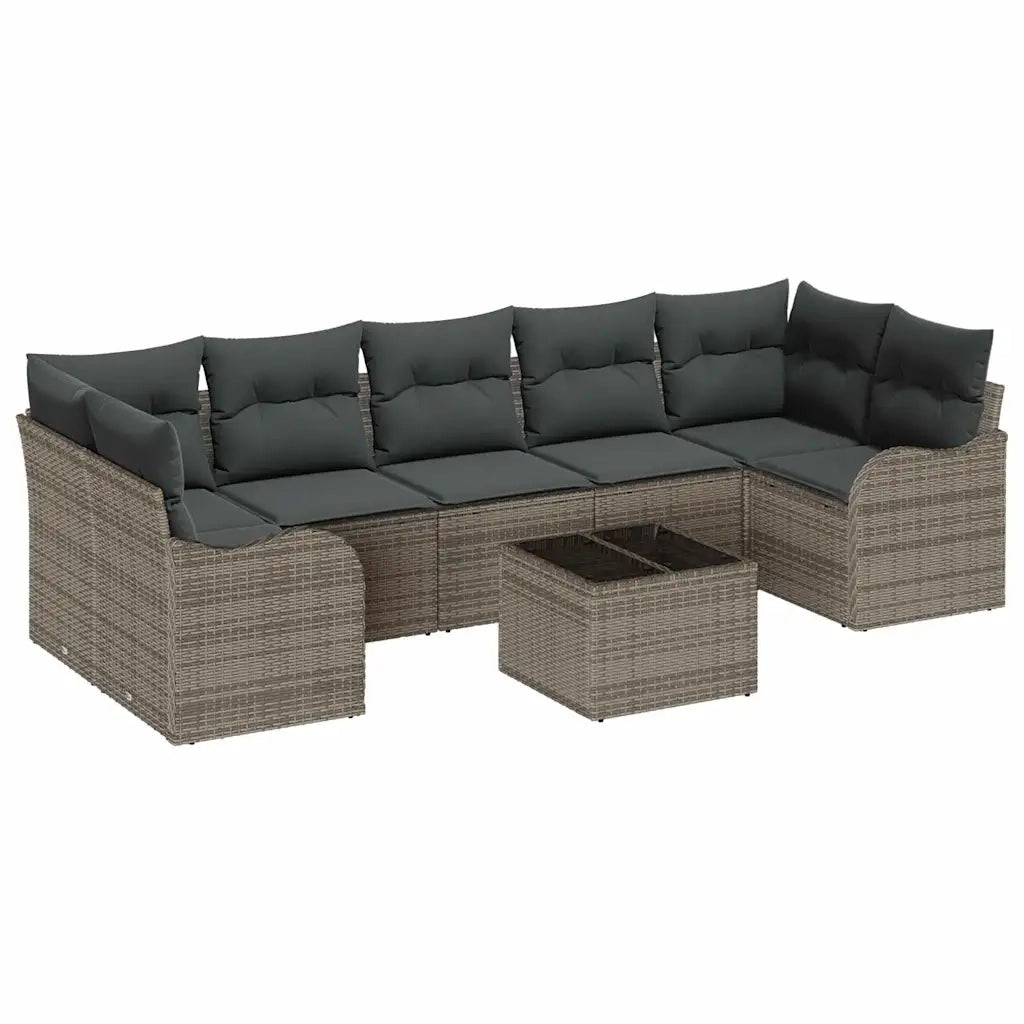 Set Divano da Giardino 8 pcs Grigio Polyrattan, Acciaio e Vetro