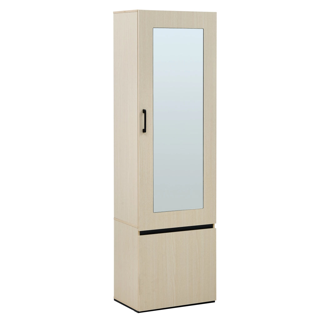 Armadio Guardaroba Stretto con Specchio e Asta Appendiabiti Estraibile in Metallo; Mobile Ingresso Salvaspazio in MDF; 54x34.5x179.5 cm; Colore Legno