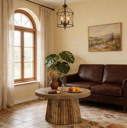 Tavolino da salotto rotondo in MDF con base scanalata, 80 cm, design minimalista