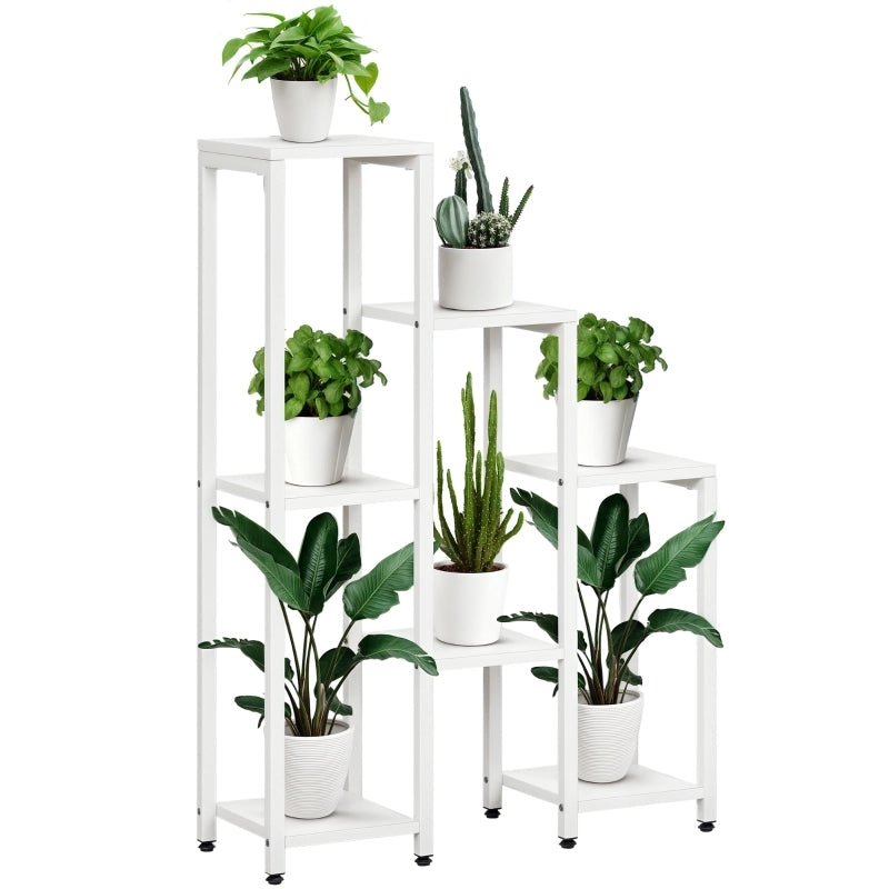 Portapiante 65x23x94.5 cm a 7 livelli con sistema antiribaltamento in legno e acciaio bianco