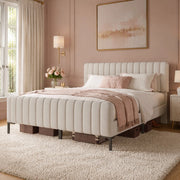 Letto imbottito 160x200 cm grigio-beige con rete e testiera regolabile