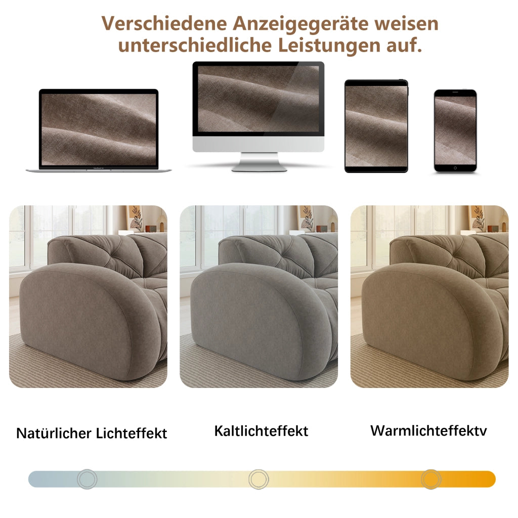 Divano modulare in chenille taupe senza telaio interno con schiuma 32D e configurazione flessibile