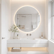 Specchio da bagno rotondo LED 80 cm con illuminazione anteriore e retroilluminazione, antiappannamento, 3 tonalità di luce, dimmer regolabile, funzione memoria, vetro argento HD 5 mm senza rame