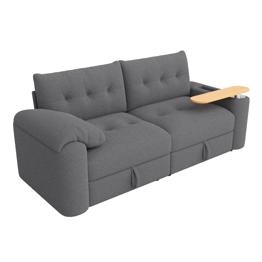 Divano modulare 2-3 posti con contenitore; poggiatesta e tavolino laterale; 207;5 cm; grigio