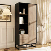 Credenza alta 80x40x180 cm con anta, cassetti e vani aperti