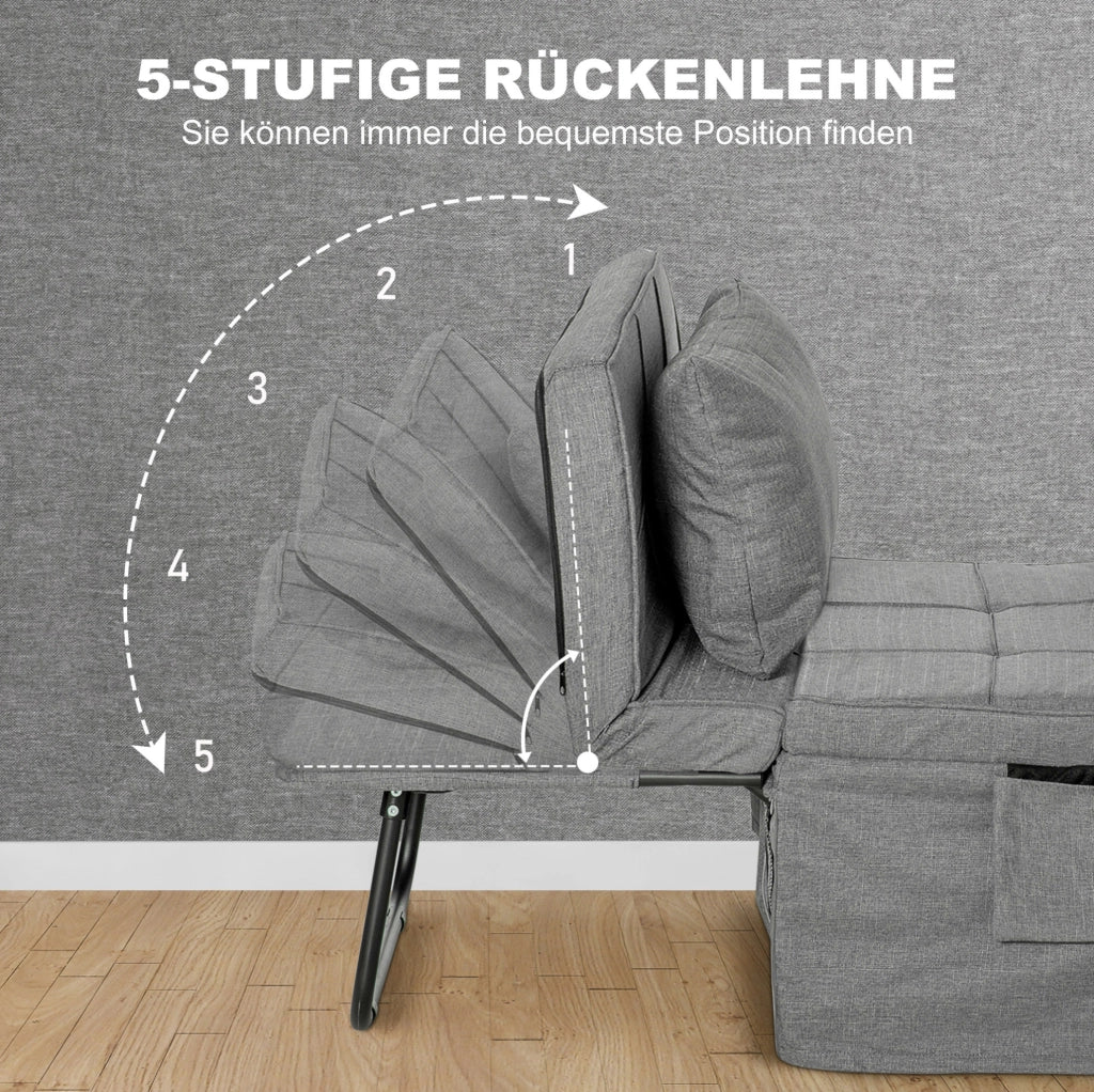 Letto pieghevole 4 in 1 in acciaio; schienale regolabile a 5 livelli; grigio; 188x75x38 cm