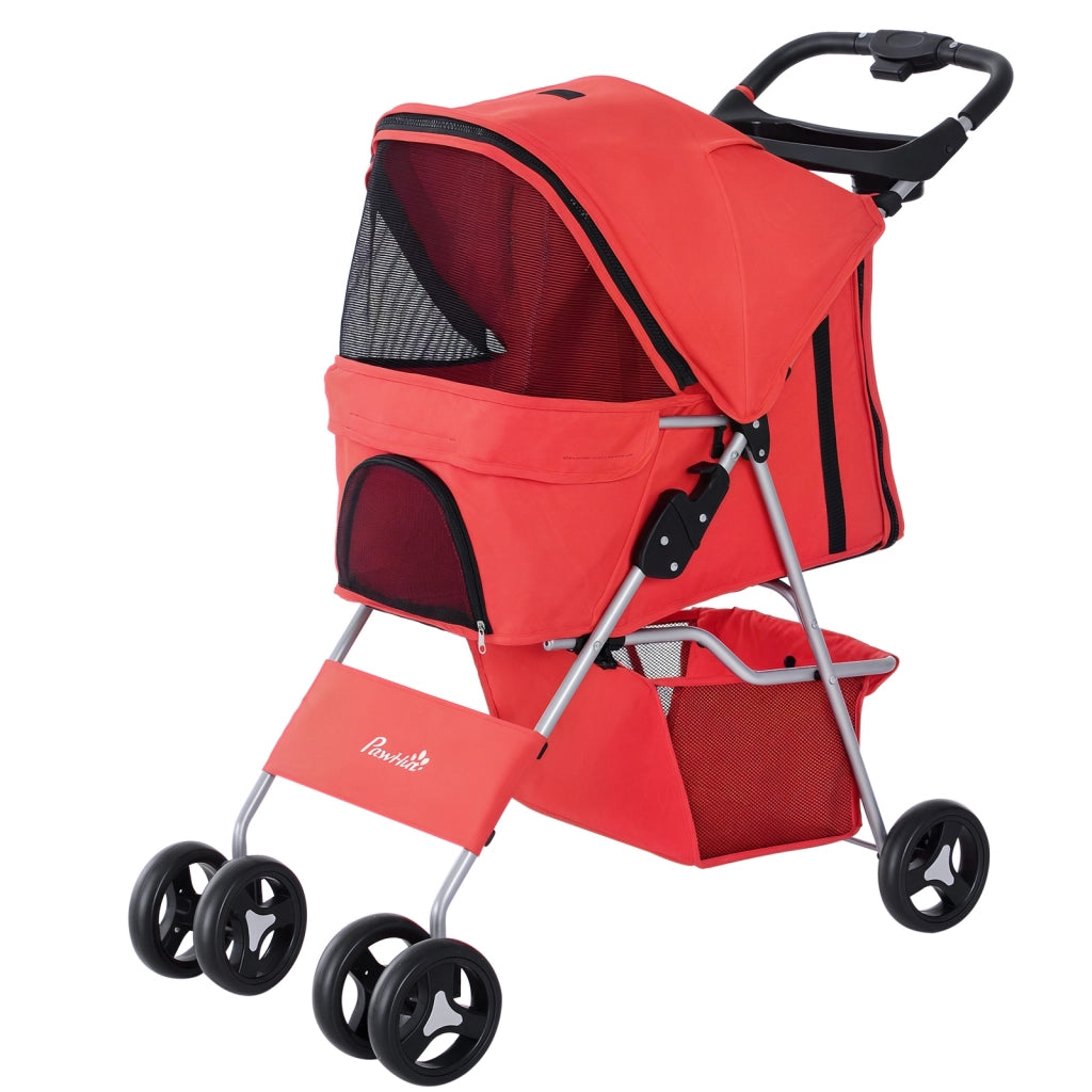 Passeggino per Cani Piccoli Pieghevole,Carrozzina per Cani con Ruote con Freni,Portabicchieri,Cestino Portaoggetti,3 Finestre e Ruote Anteriori a 360¡ã,per Animali Domestici 10 kg,Rosso