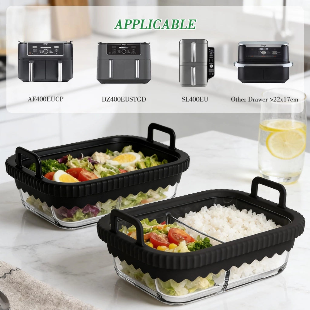 Accessori per friggitrice ad aria, set da 2: teglie in vetro, dimensioni 21x16x7 cm