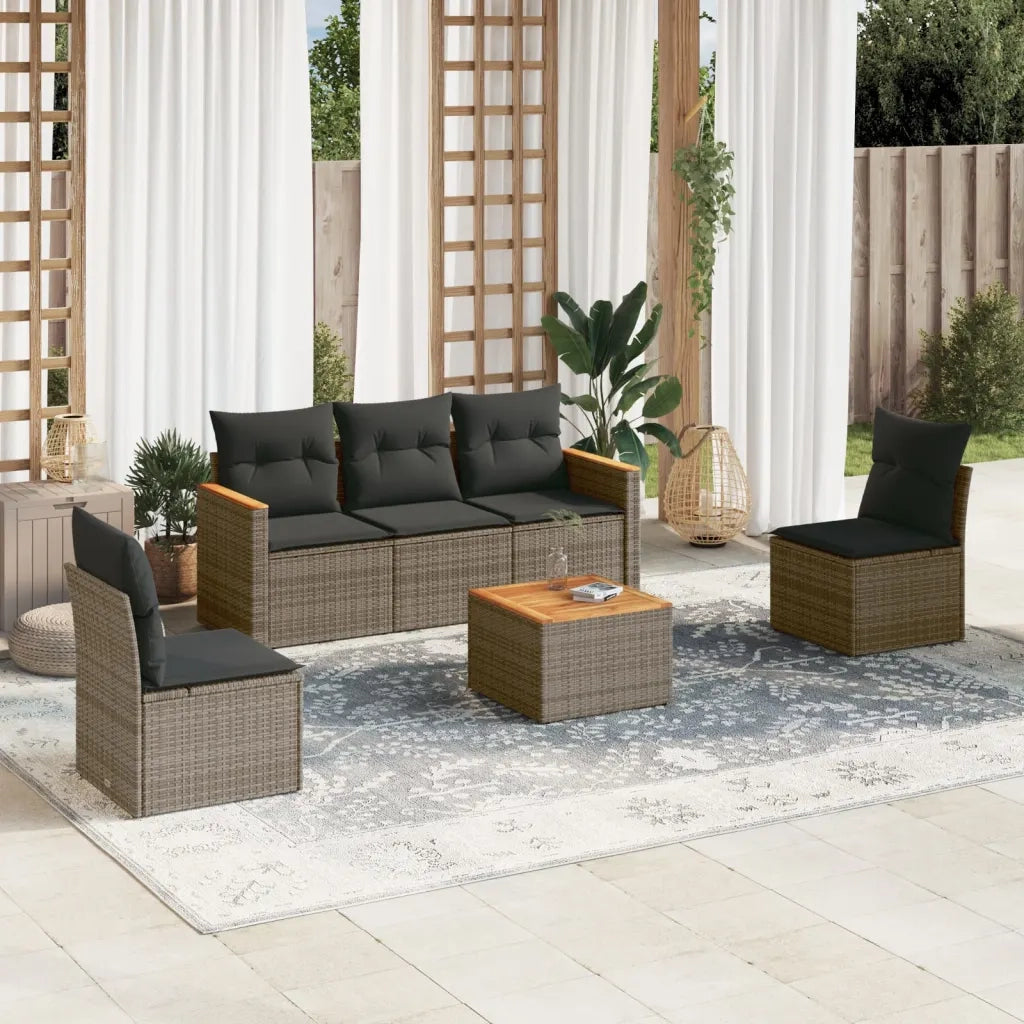 Set Divano da Giardino 6 pz | Set Salotto da Giardino con Cuscini Grigio in Polyrattan