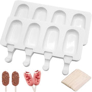 Forme per gelato in silicone - 2 pezzi Mini-forme per gelato - 4 cavità - 24 stecchi in legno - Senza BPA - Sicure e durature per l'alimentazione - Forme per gelato