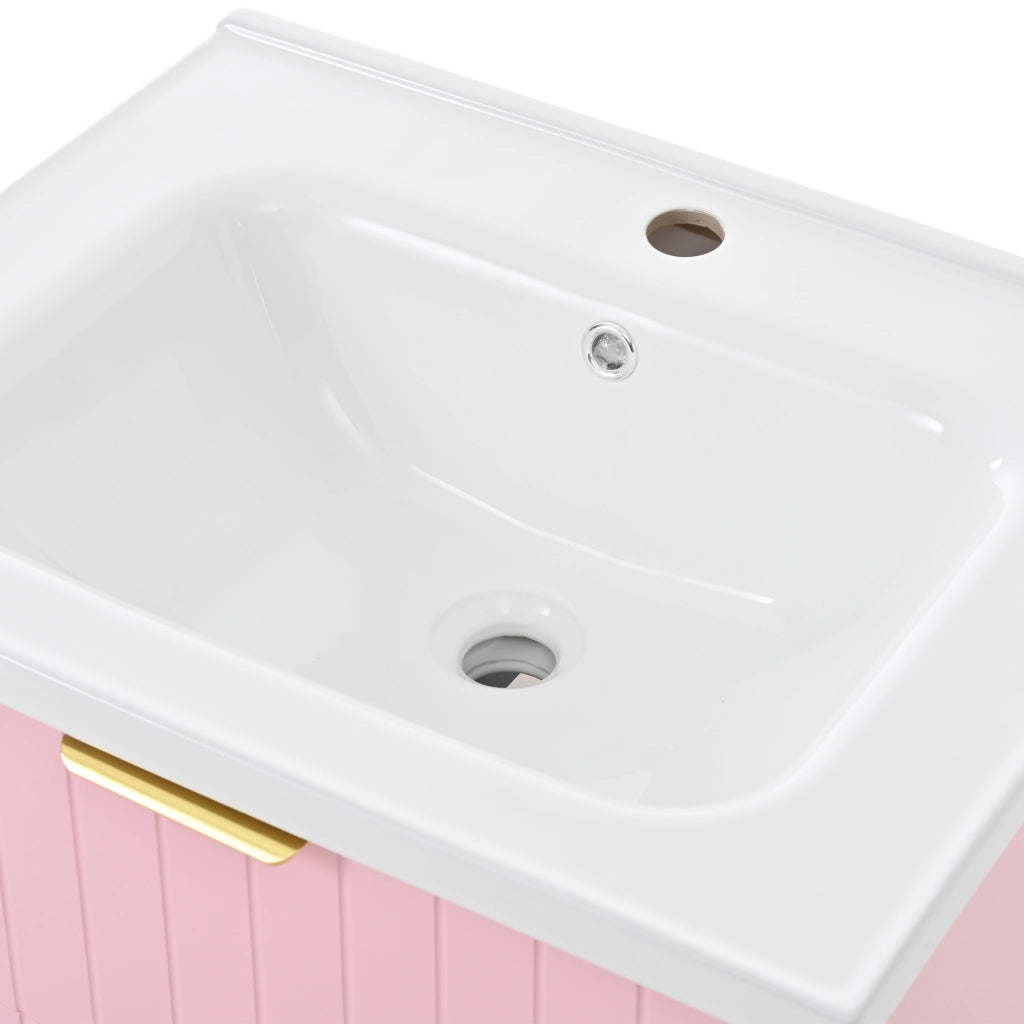Mobiletto con lavabo in ceramica a due livelli in MDF rosa e bianco con maniglie in metallo 28.3 kg