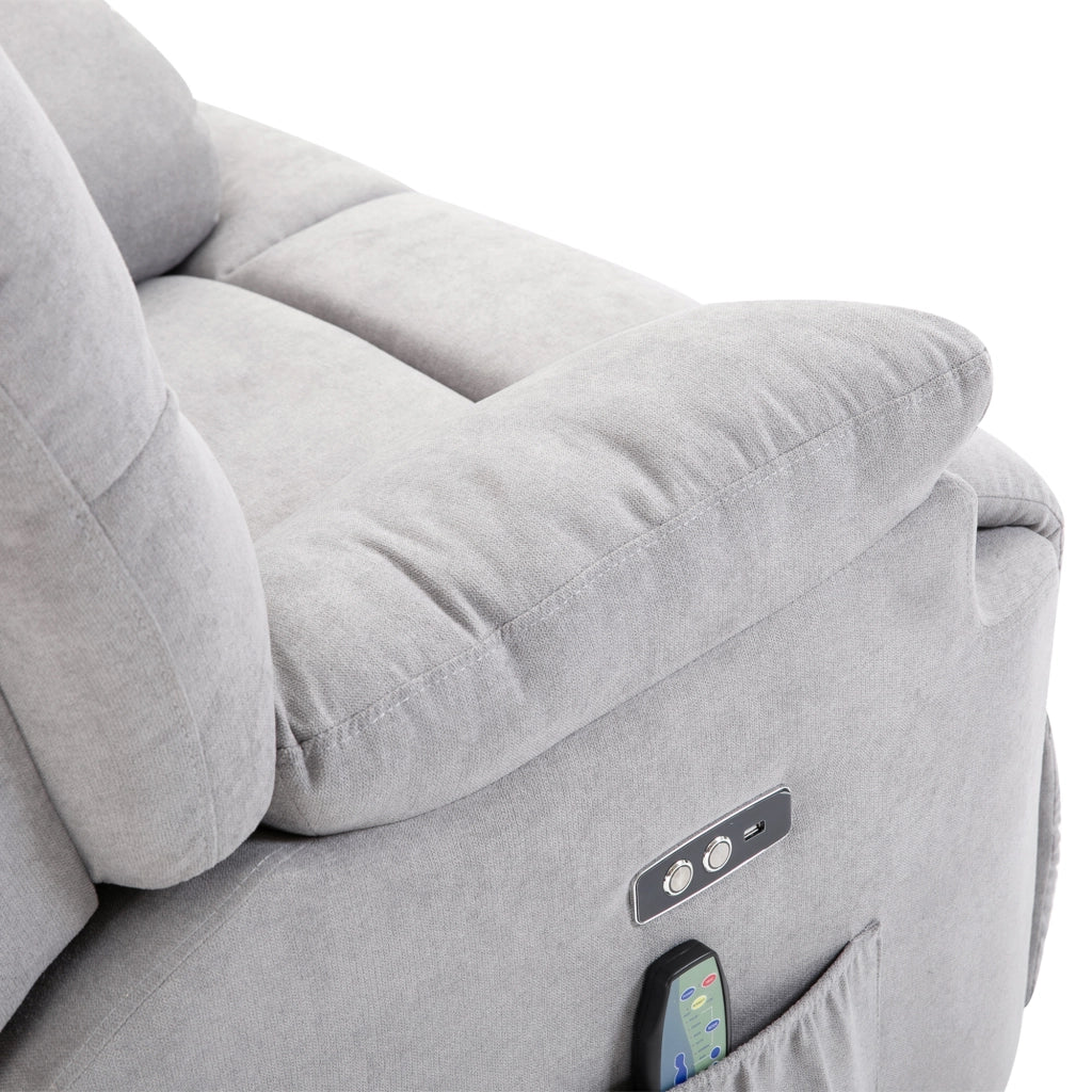 Poltrona relax rialzabile con alzata assistita schienale reclinabile a 160° USB e tasca laterale in poliestere grigio