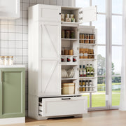 Credenza cucina freestanding 80x40x180 cm con cassetto, ripiani regolabili e portabottiglie, bianca