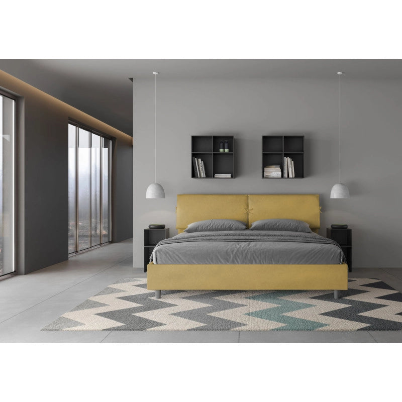 Letto imbottito Matrimoniale 180x190 cm Mados - Senza rete,Microfibra,Ocra