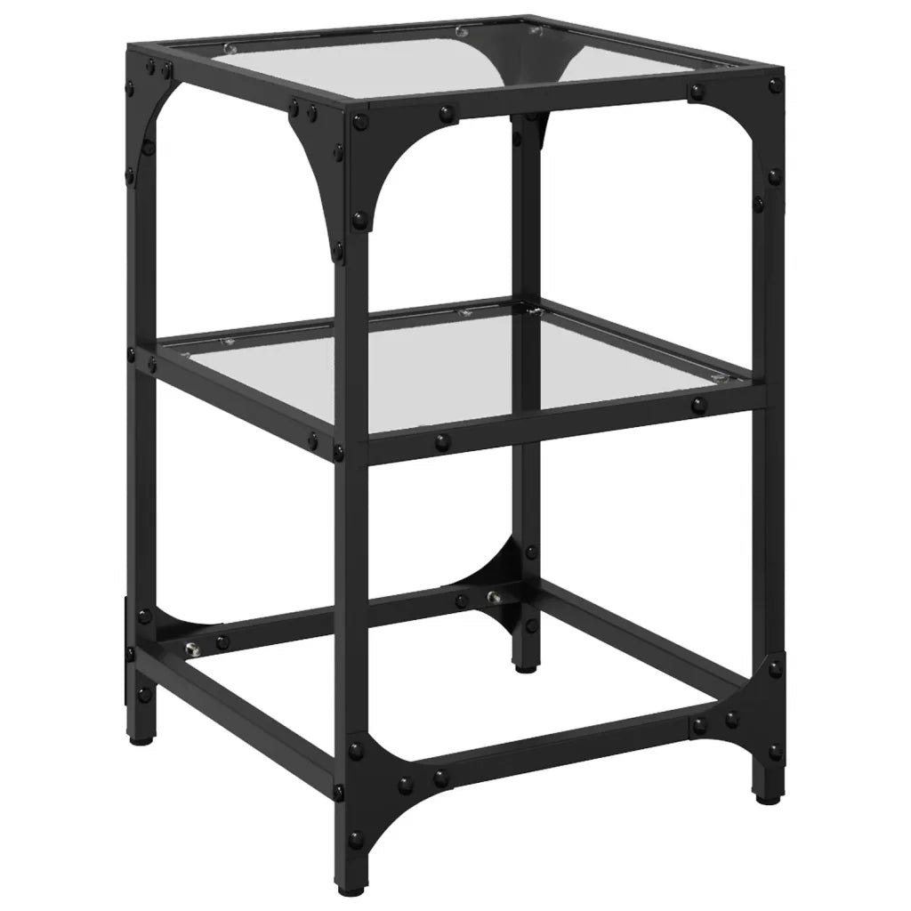 Tavolino Salotto con Piano Vetro Trasparente-Tavolino da soggiorno 30x30x45cm Acciaio