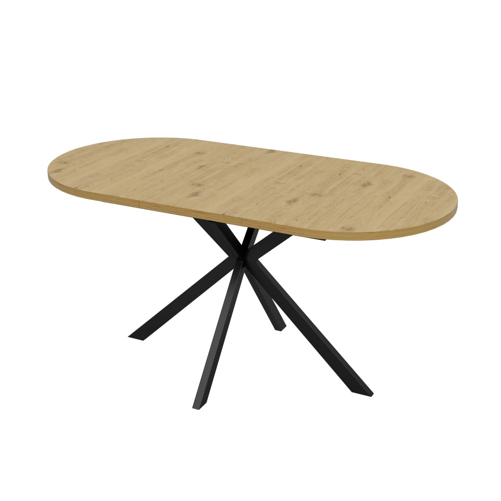 Tavolo da Pranzo Ovale Allungabile 120-160x80 cm 4-6 Posti LEMONMAX; Prolunga Integrata; Piano MDF Effetto Legno e Gambe in Metallo; H 75 cm