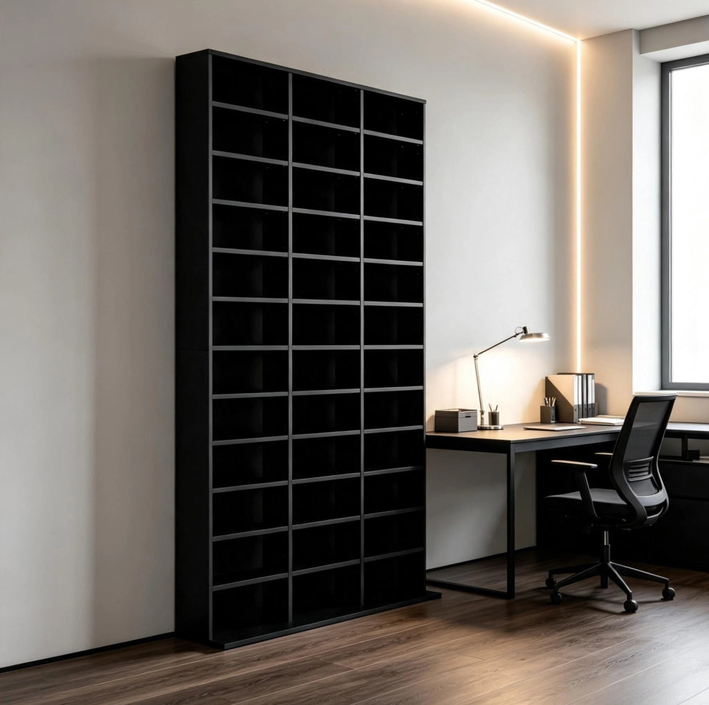 Mobile porta CD e DVD 102x23,5x195 cm nero in MDF, ripiani regolabili