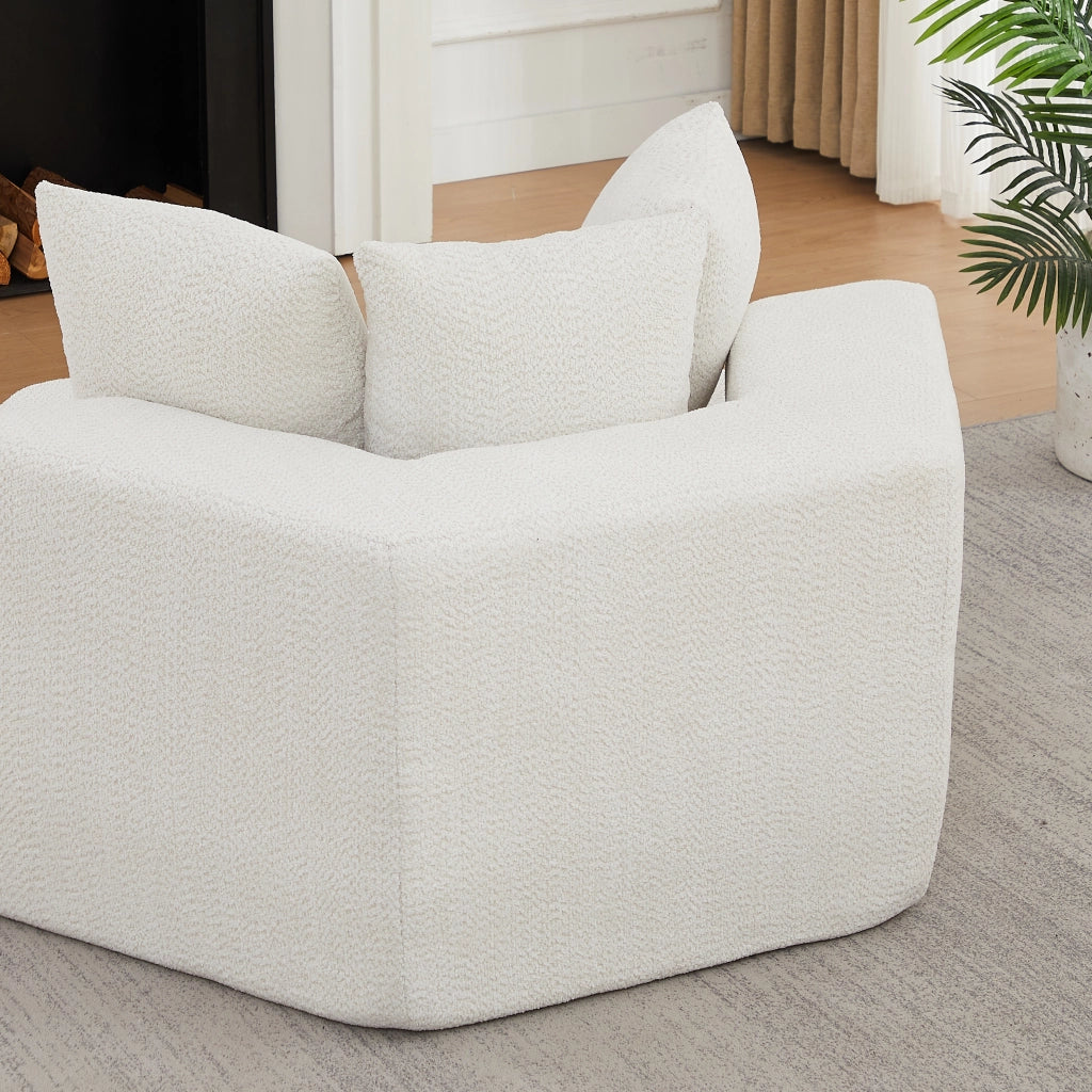 Poltrona lounge singola esagonale modulare in ciniglia a riccioli beige con tre cuscini e molle interne