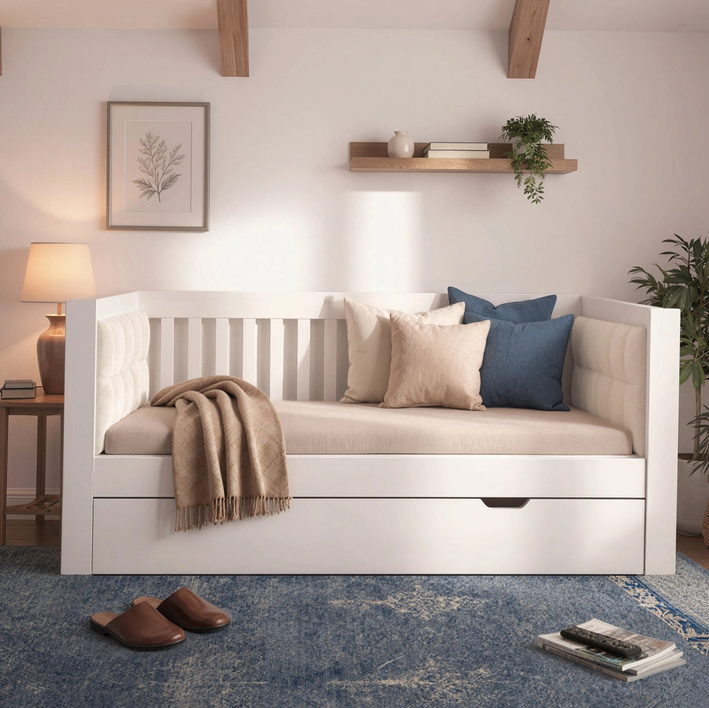 Letto divano con letto estraibile 90x190 cm in legno bianco, senza materasso