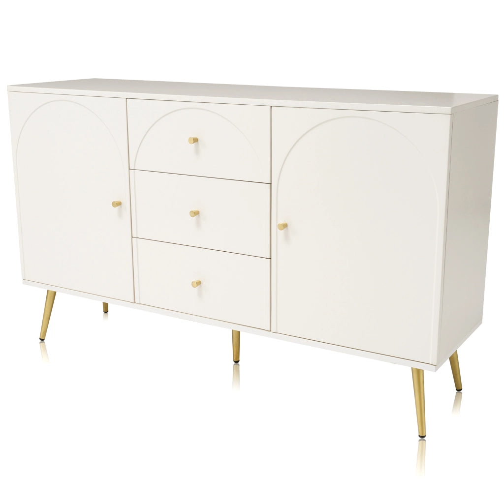 Credenza con 2 ante; 3 cassetti e ripiano regolabile; 140 x 40 x 84 cm; crema