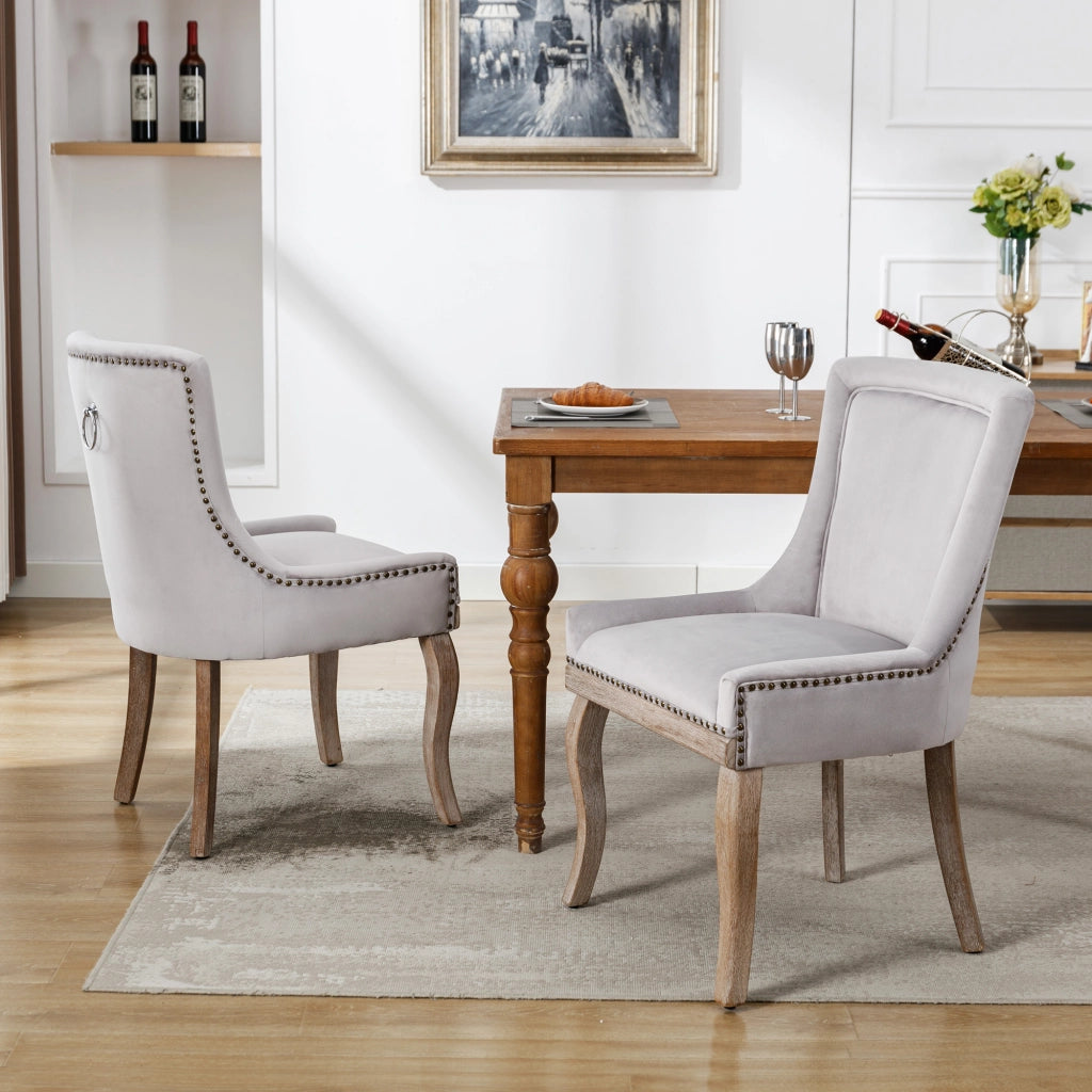 Sedie da Pranzo Imbottite con Gambe in Legno Massello e Velluto ¨C Xylo ¨C Grigio, Set 2 Pezzi