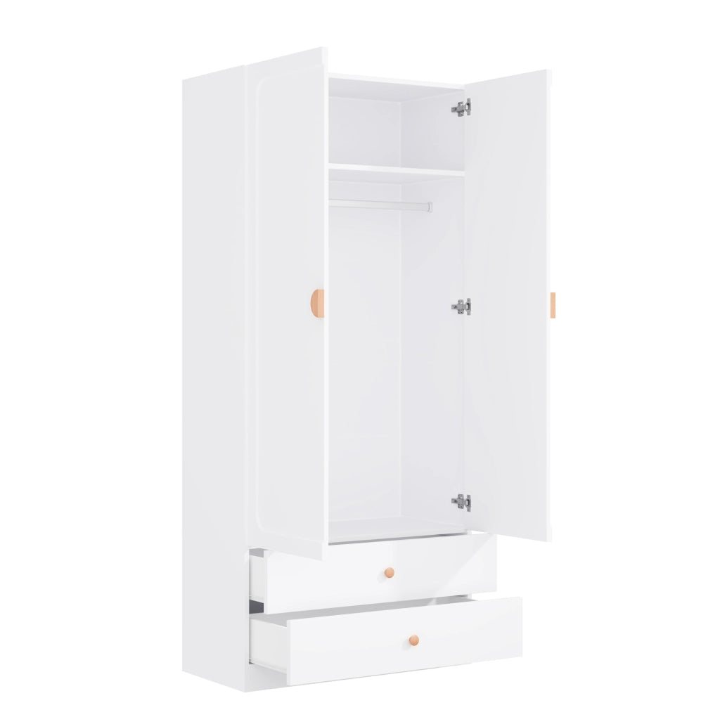 Armadio 2 ante 90x45x200 cm bianco con 2 cassetti e asta appendiabiti HAVRYA
