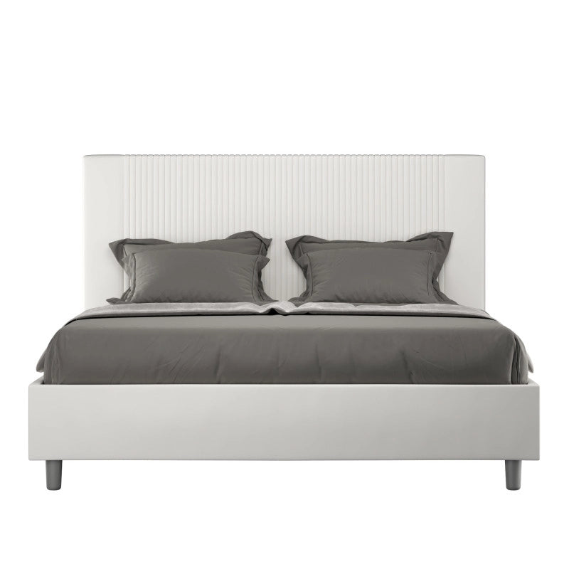 Letto imbottito Matrimoniale 170x190 cm Goya - Bianco,Similpelle,Con rete
