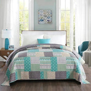 Bedsprei a una persona a quadri colorati - 150x200cm - Polyester di alta qualità - Patchwork verde e grigio