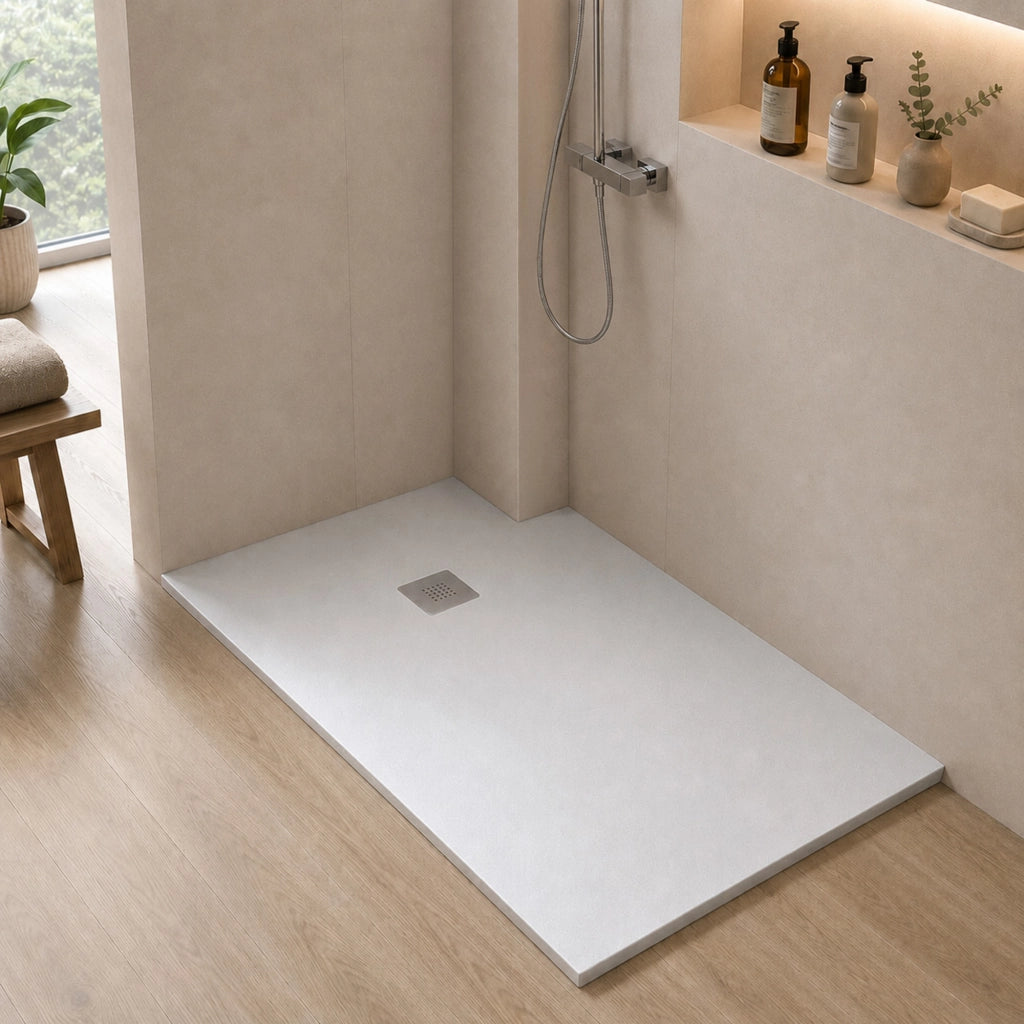 Piatto doccia 70x140 cm bianco effetto pietra in resina riducibile Karen
