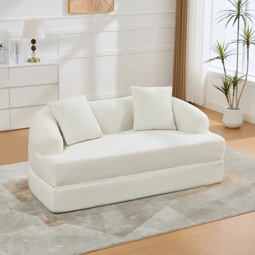 Divano letto 2 posti pieghevole con funzione letto e doppio schienale ergonomico in ciniglia beige 157×84×65 cm
