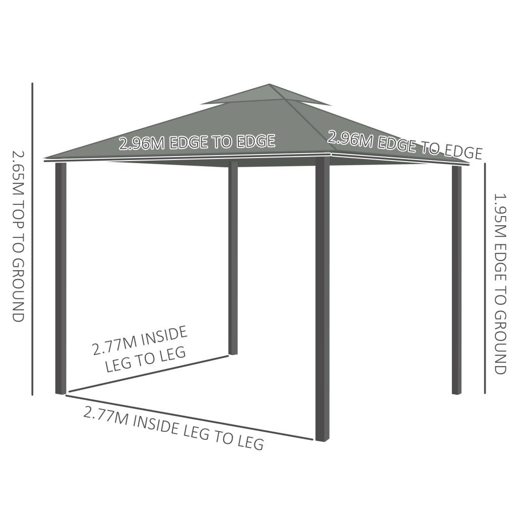 Pavillon da giardino a doppio tetto con tende e zanzariere in alluminio grigio scuro 2,96 × 2,96 × 2,70 cm