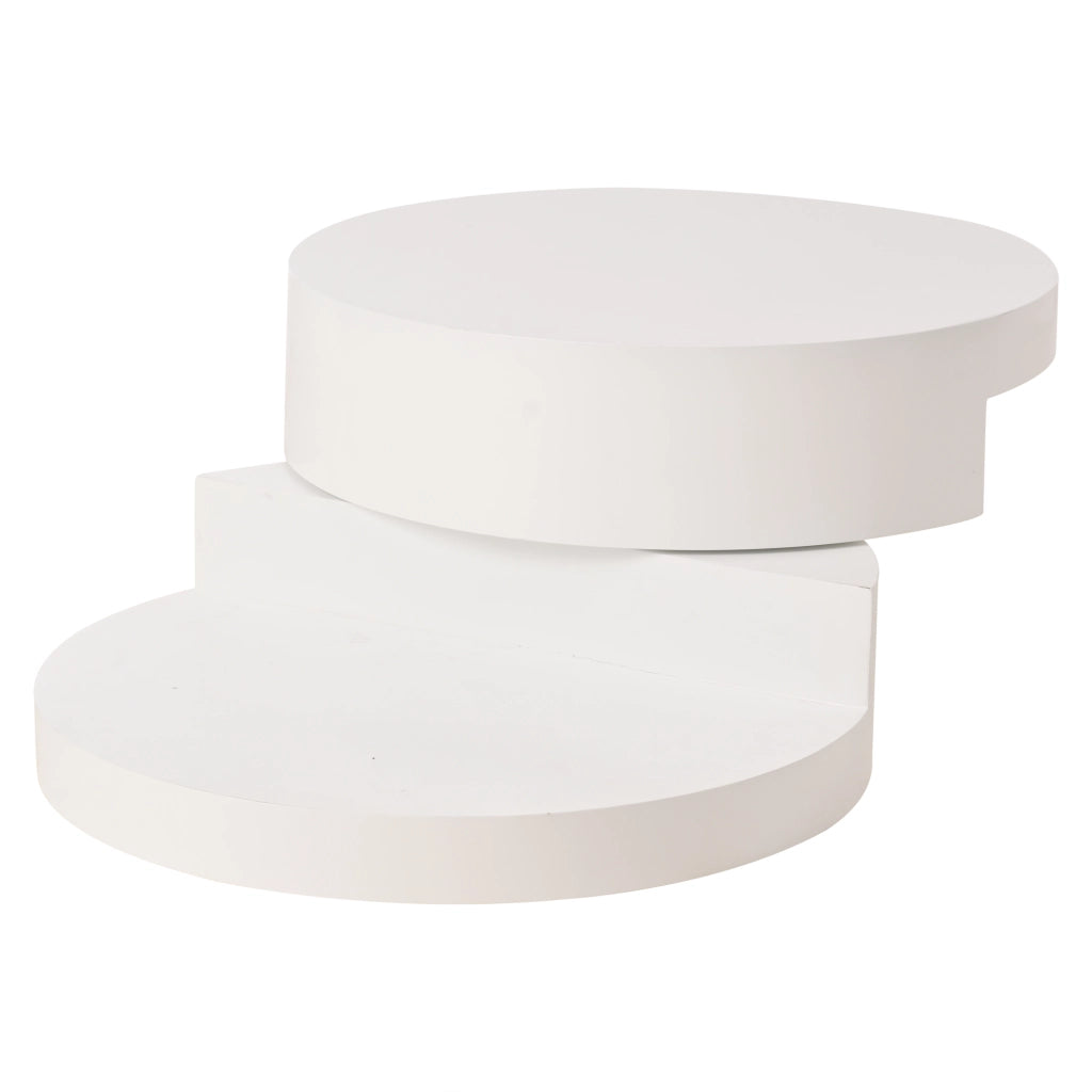 Tavolino da Salotto Rotondo 70 cm Girevole a 360 Gradi con LED MDF Bianco
