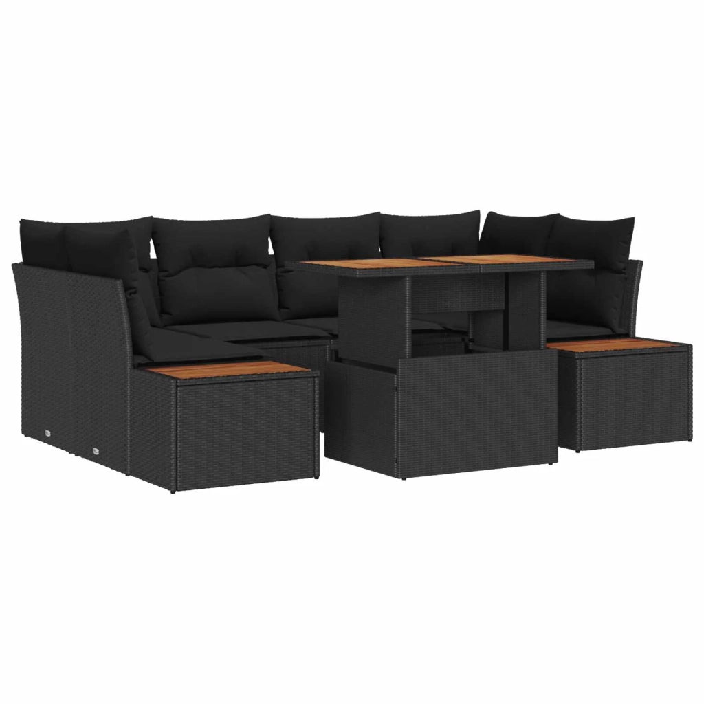 Set Divano da Giardino con archiviazione 7 pcs Nero Poly Rattan