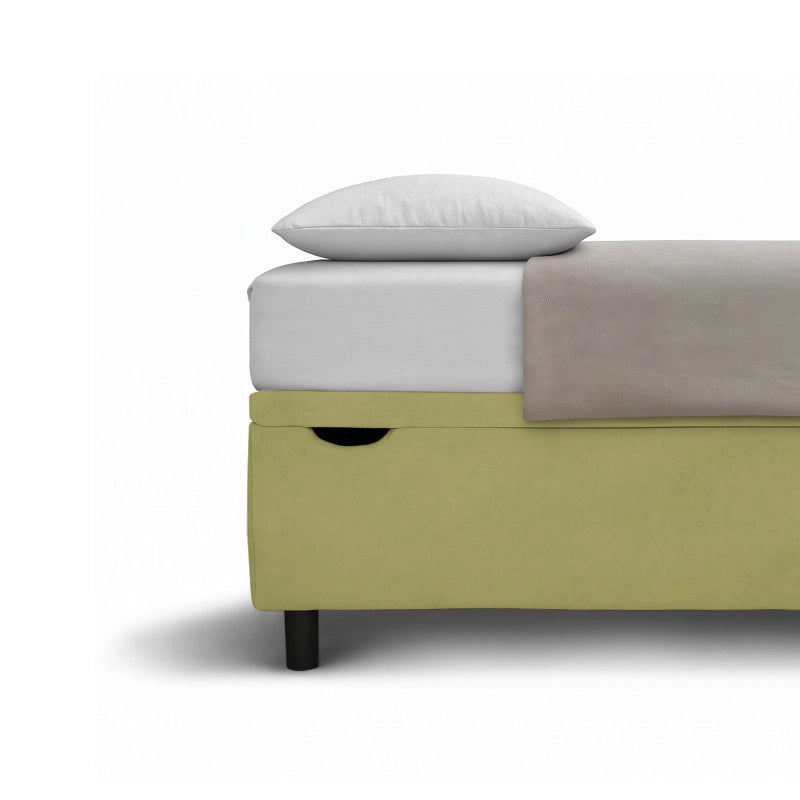 Letto imbottito Singolo 80x190 cm Button - Contenitore,Microfibra,Tè verde