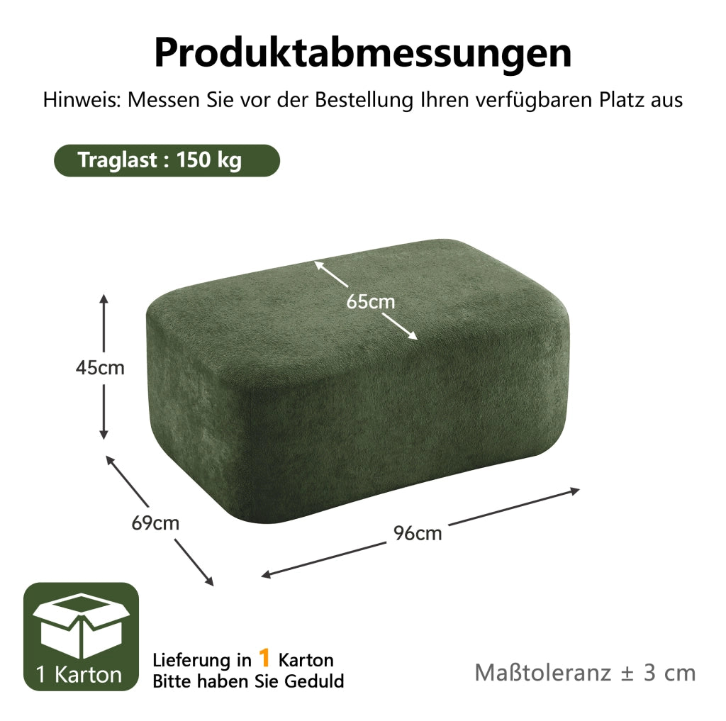 Pouf in velluto verde DESMIU senza struttura, modulare e confortevole