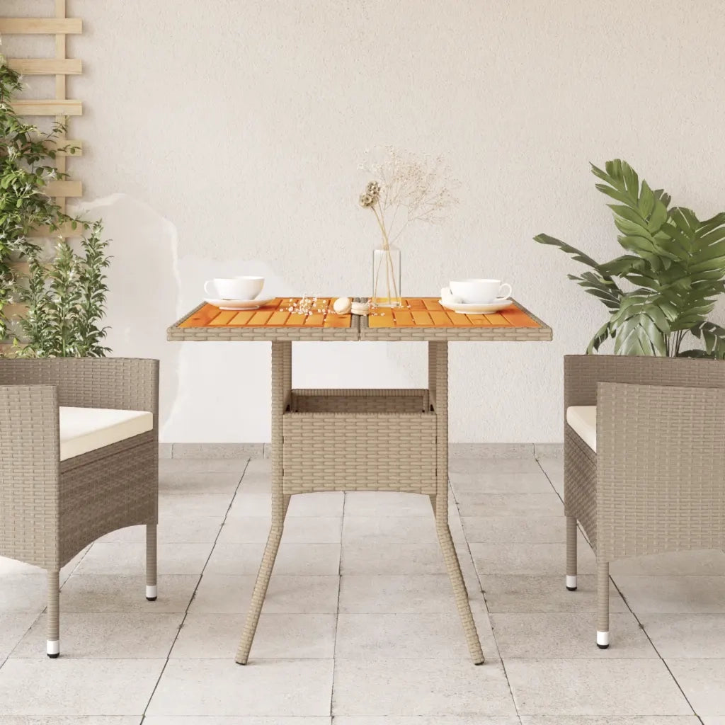 Tavolo da Giardino Beige 80x80x75 cm Polyrattan e Legno Acacia 368133